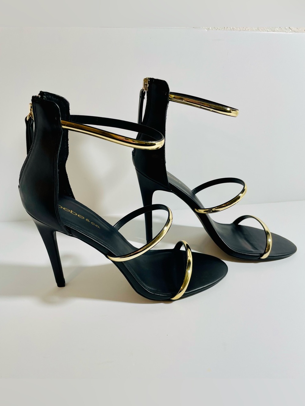 BEBE Heeled Sandals with Gold Trim - Strappy Heels